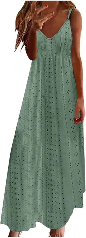Sundresses For Women 2025 Vacation V Neck Spaghetti Strap Casual Summer Long Maxi Dress Sexy Trendy Beach Dresses