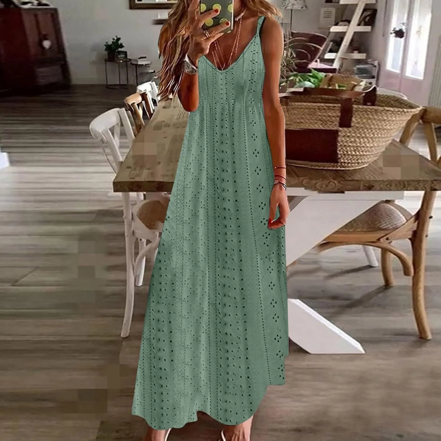 Sundresses For Women 2025 Vacation V Neck Spaghetti Strap Casual Summer Long Maxi Dress Sexy Trendy Beach Dresses