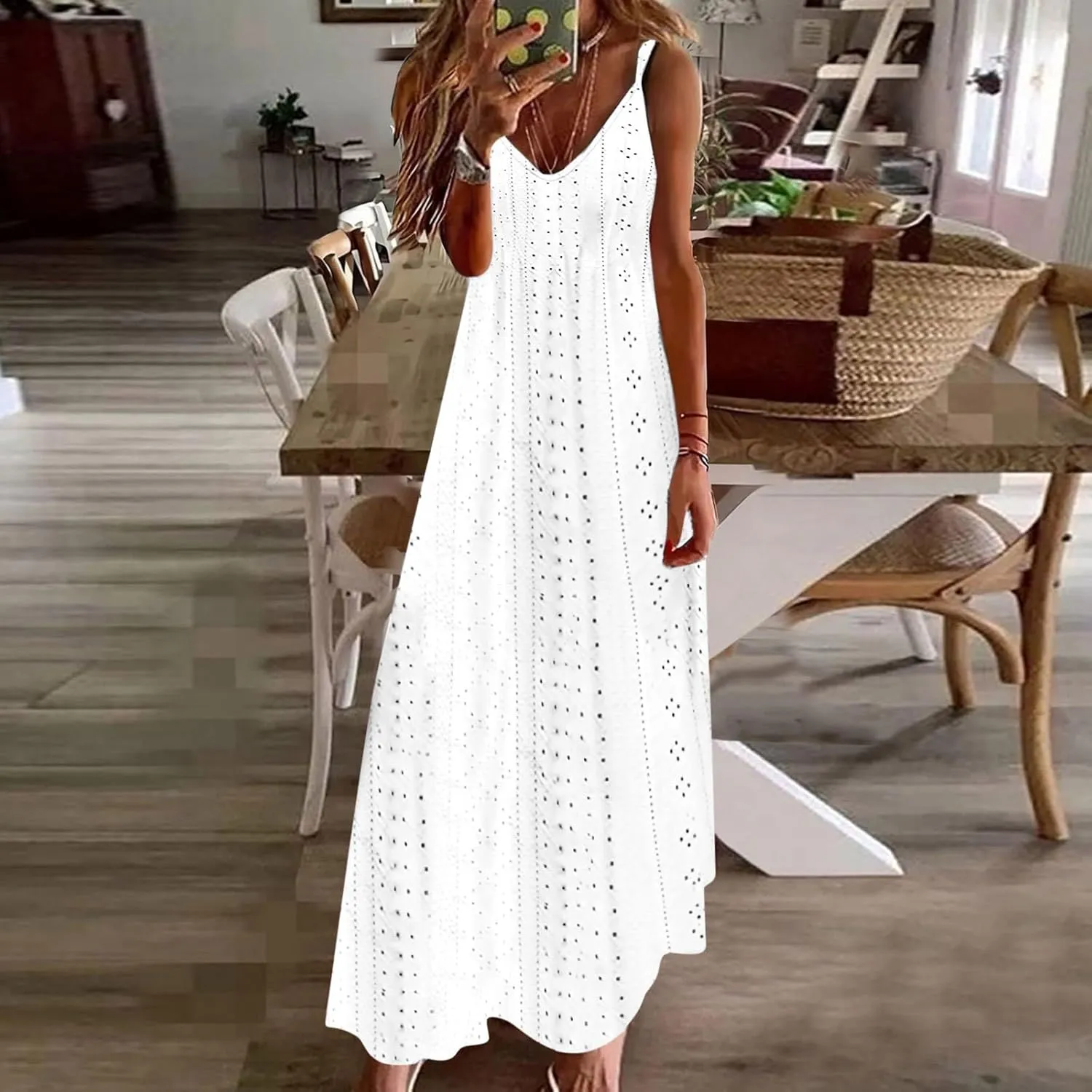 Sundresses For Women 2025 Vacation V Neck Spaghetti Strap Casual Summer Long Maxi Dress Sexy Trendy Beach Dresses