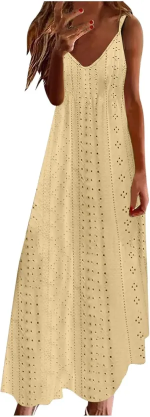 Sundresses For Women 2025 Vacation V Neck Spaghetti Strap Casual Summer Long Maxi Dress Sexy Trendy Beach Dresses