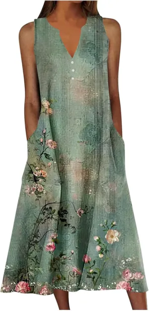 Sundresses for Women's 2025 Vacation Beach Casual Plus Size Midi Sun Dress Trendy Loose Flowy Summer Boho Long Dresse