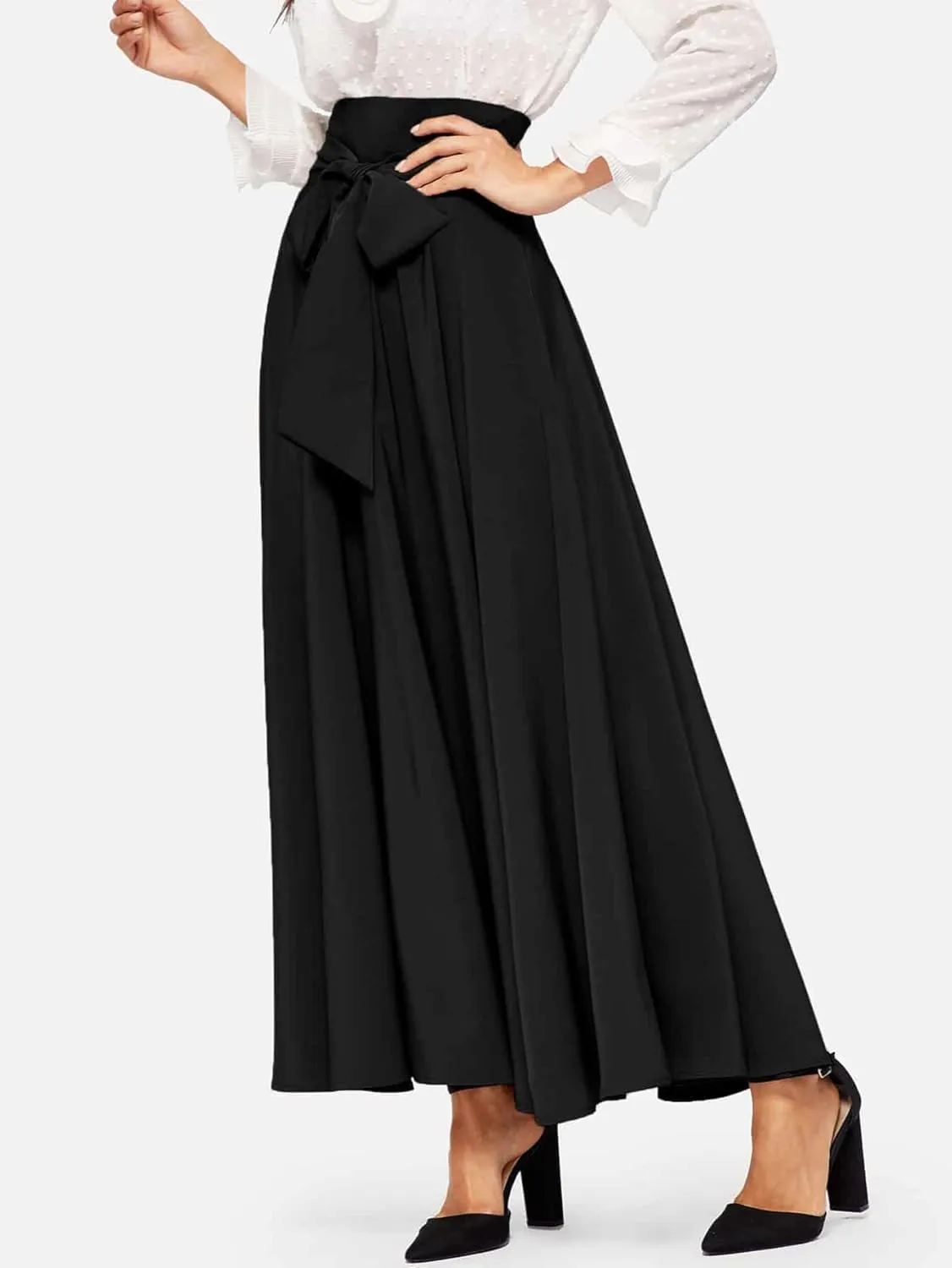 SweatyRocks Women's Elegant High Waist Skirt Tie Front Pleated Maxi Skirts