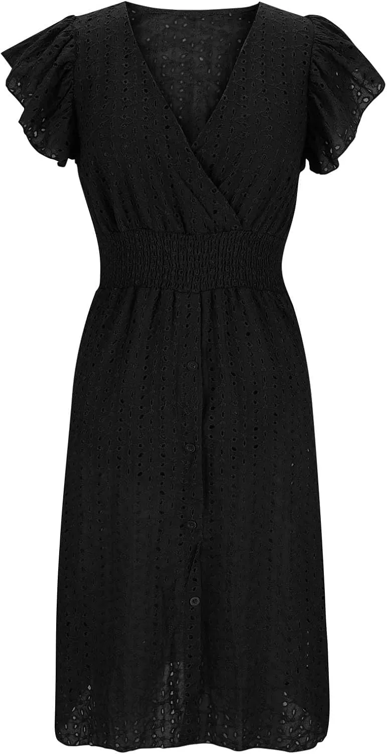 TARIENDY Beach Dresses for Women 2025 Vacation,Womens Hollow Out lace Sundresses Sleeveless Dress Comfy v Neck Sundress