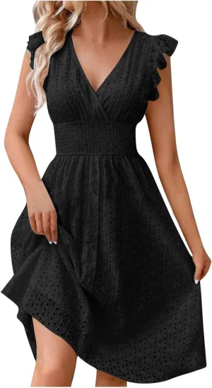 TARIENDY Beach Dresses for Women 2025 Vacation,Womens Hollow Out lace Sundresses Sleeveless Dress Comfy v Neck Sundress