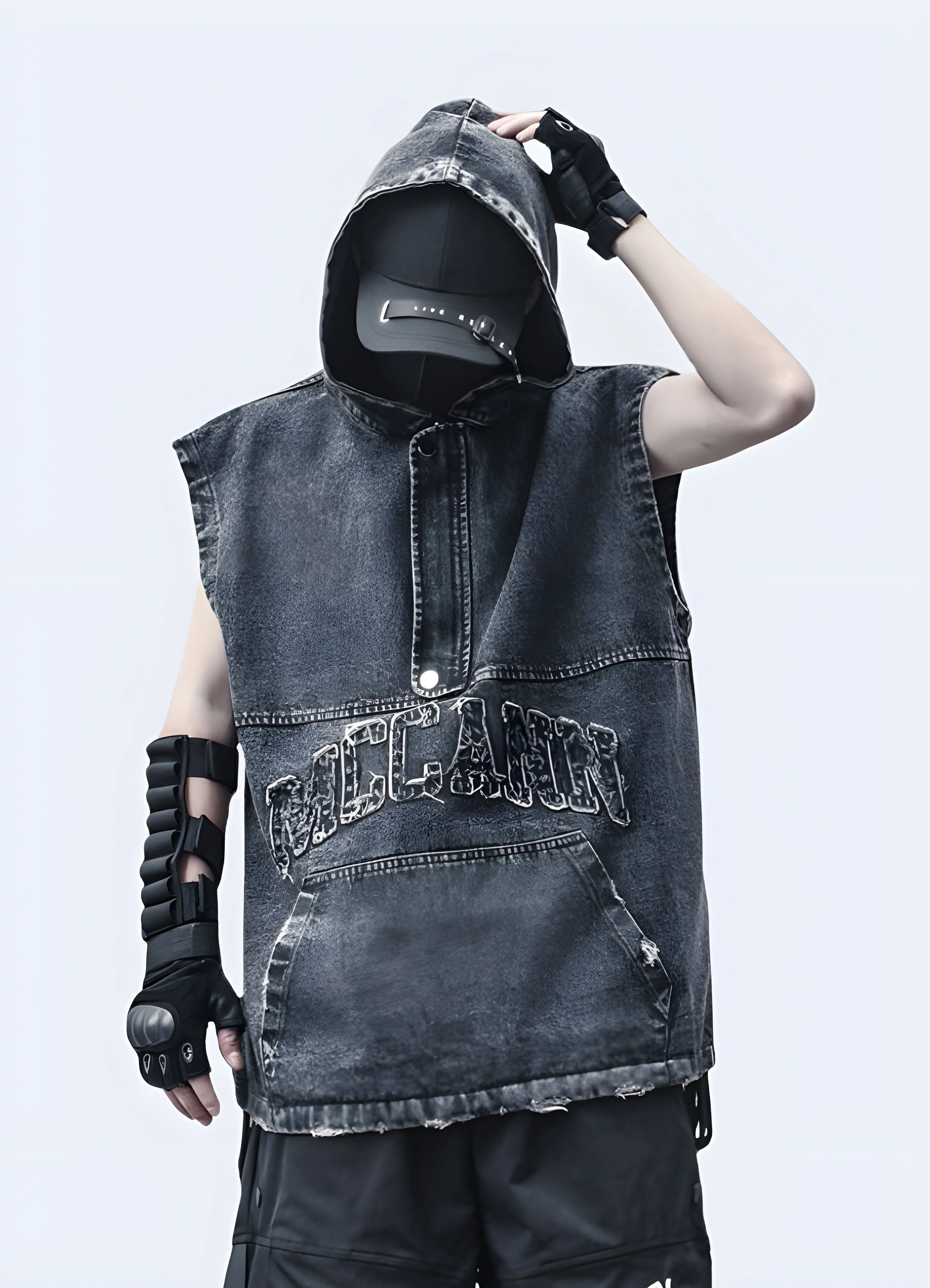 Techwear Hoodie Denim Sleeveless