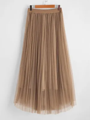 TIMEKE Women's Long Skirt Waist Mesh Skirt Elegant Midi Skirt