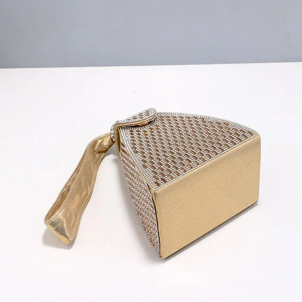 Triangle Crystal Evening Clutch Purse - Rhinestone Handle Party Handbag, Elegant for Night Events