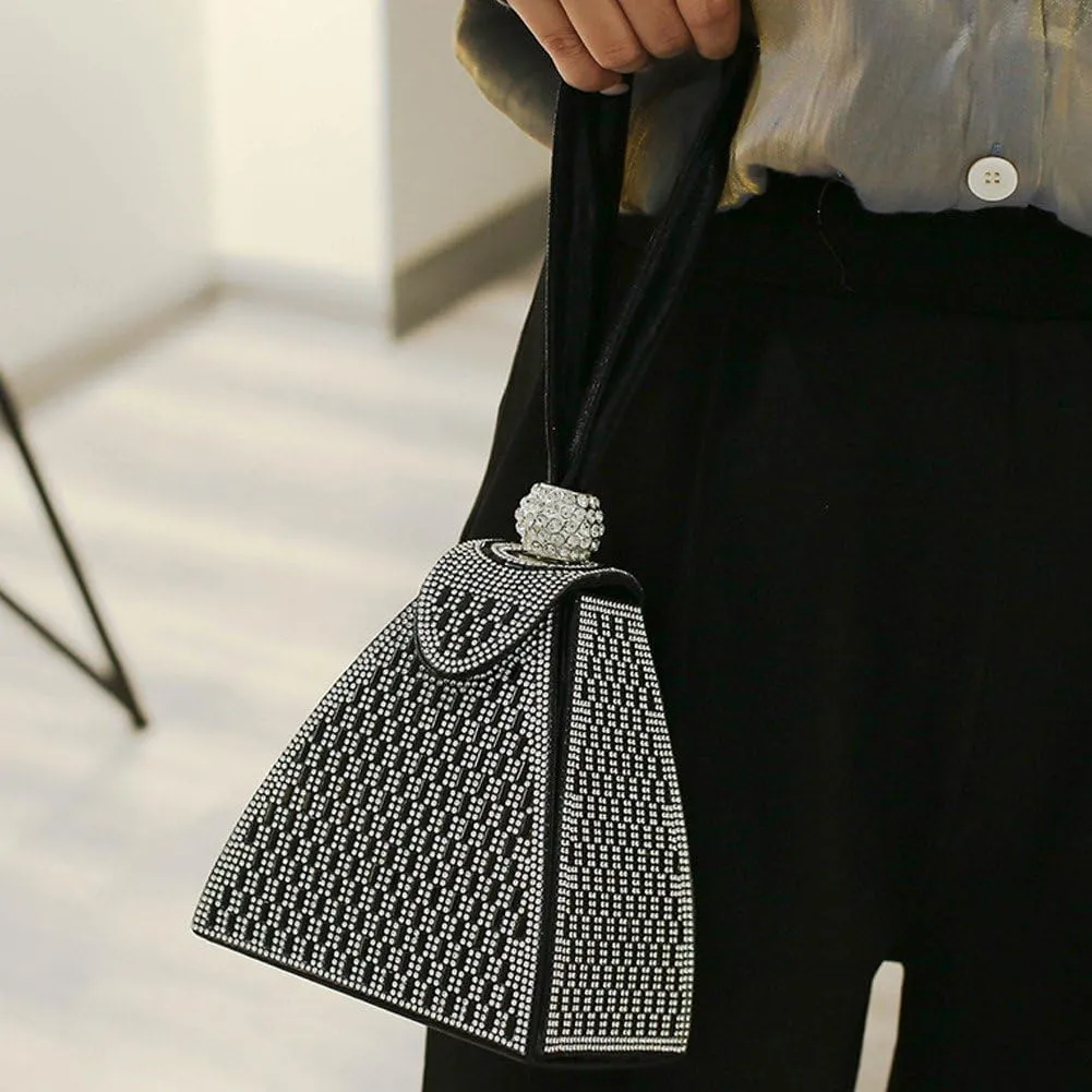 Triangle Crystal Evening Clutch Purse - Rhinestone Handle Party Handbag, Elegant for Night Events