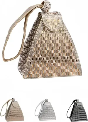 Triangle Crystal Evening Clutch Purse - Rhinestone Handle Party Handbag, Elegant for Night Events