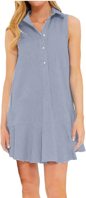 Tshirt Dress Women Summer 2024 Button Down Ruched Ruffle Loose Fit Dresses Short Sleeve Lapel Mini Casual Dresses