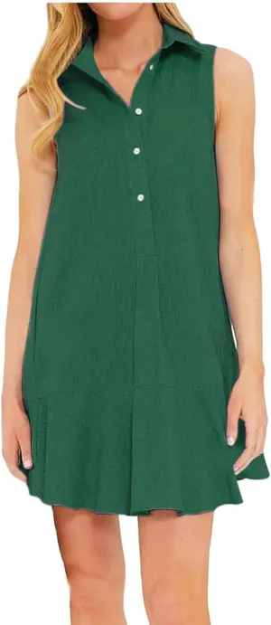 Tshirt Dress Women Summer 2024 Button Down Ruched Ruffle Loose Fit Dresses Short Sleeve Lapel Mini Casual Dresses