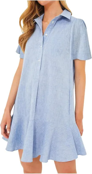 Tshirt Dress Women Summer 2024 Button Down Ruched Ruffle Loose Fit Dresses Short Sleeve Lapel Mini Casual Dresses