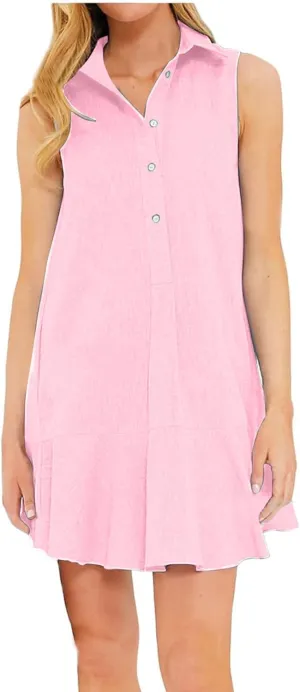 Tshirt Dress Women Summer 2024 Button Down Ruched Ruffle Loose Fit Dresses Short Sleeve Lapel Mini Casual Dresses