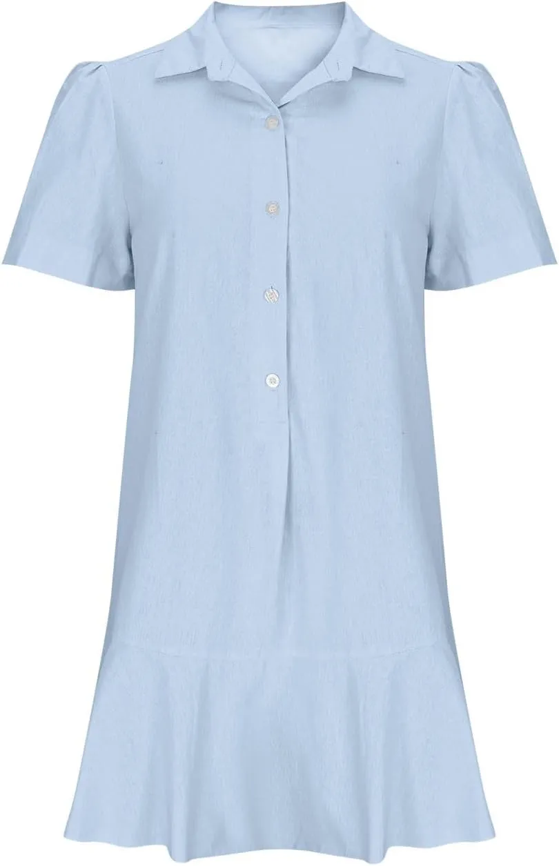Tshirt Dress Women Summer 2024 Button Down Ruched Ruffle Loose Fit Dresses Short Sleeve Lapel Mini Casual Dresses
