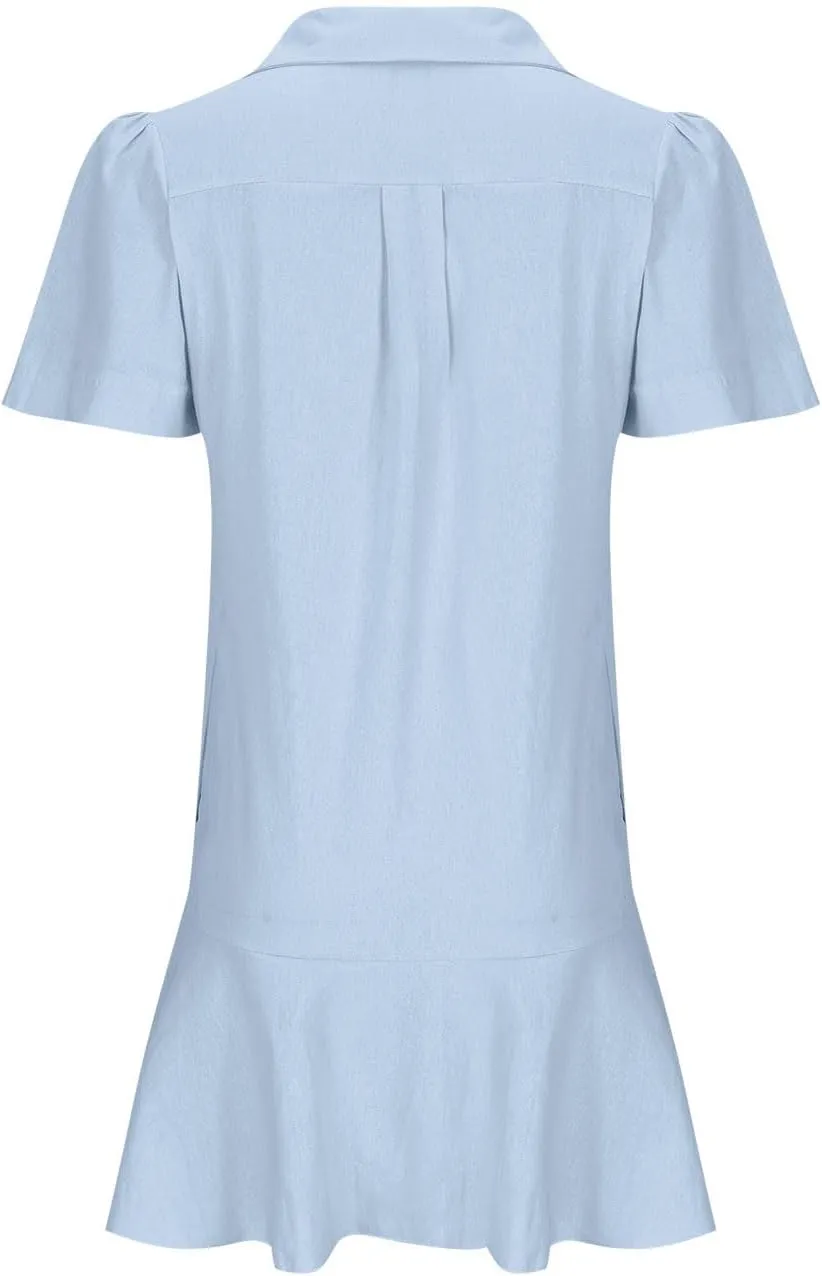 Tshirt Dress Women Summer 2024 Button Down Ruched Ruffle Loose Fit Dresses Short Sleeve Lapel Mini Casual Dresses