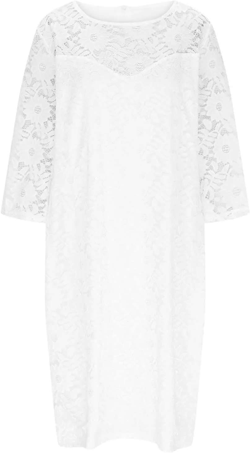 TUNUSKAT Womens Plus Size Lace Dresses for Wedding Guest 3/4 Sleeve Midi Homecoming Dress Elegant Mother of Bride Dress