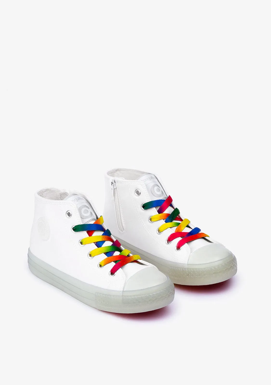 Unisex White Cord With Lights Hi-Top Sneakers Canvas