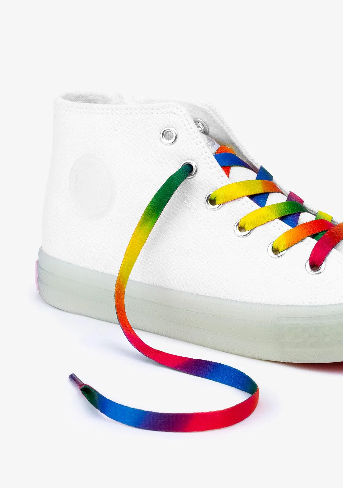 Unisex White Cord With Lights Hi-Top Sneakers Canvas