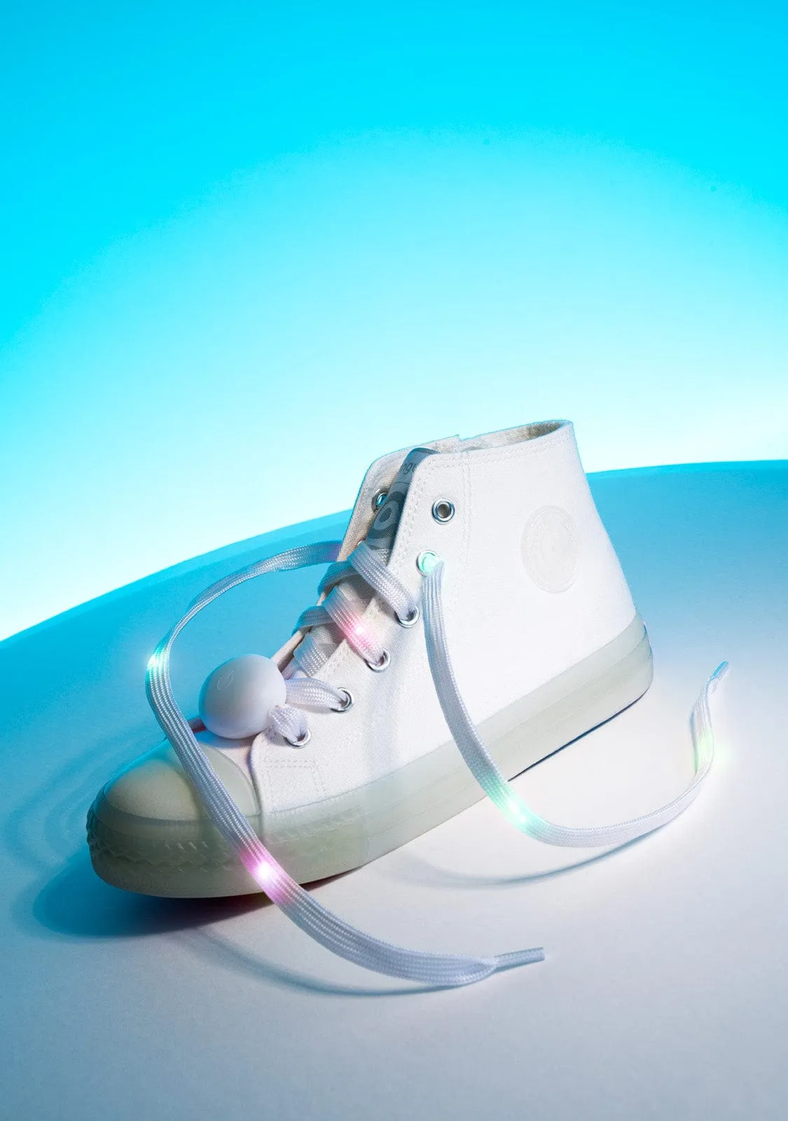 Unisex White Cord With Lights Hi-Top Sneakers Canvas