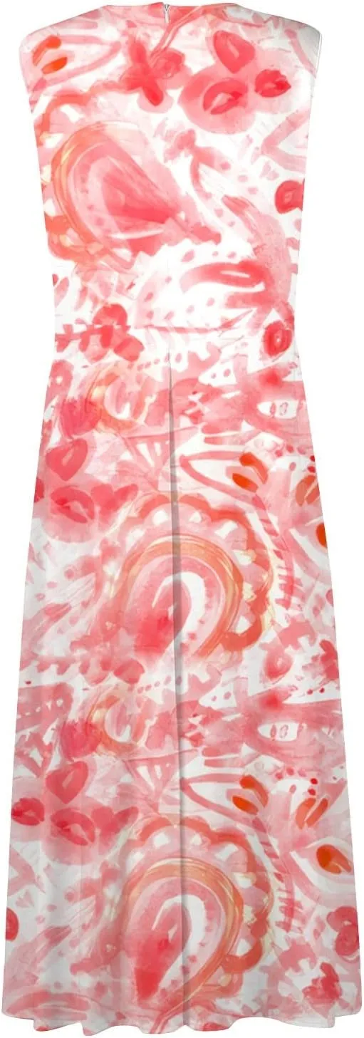 Vacation Dresses for Women, Summer Beach Plus Size V-Neck Sleeveless Fashion Dress Flowy Floral Printing Long Dresses