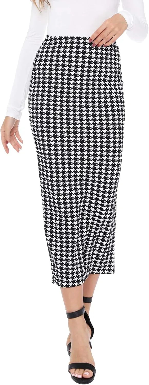 Verdusa Women's Elegant Plaid Elastic Waist Bodycon Midi Skirt