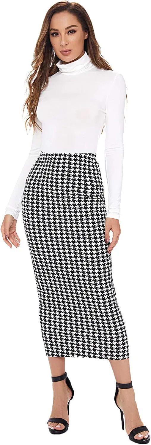 Verdusa Women's Elegant Plaid Elastic Waist Bodycon Midi Skirt