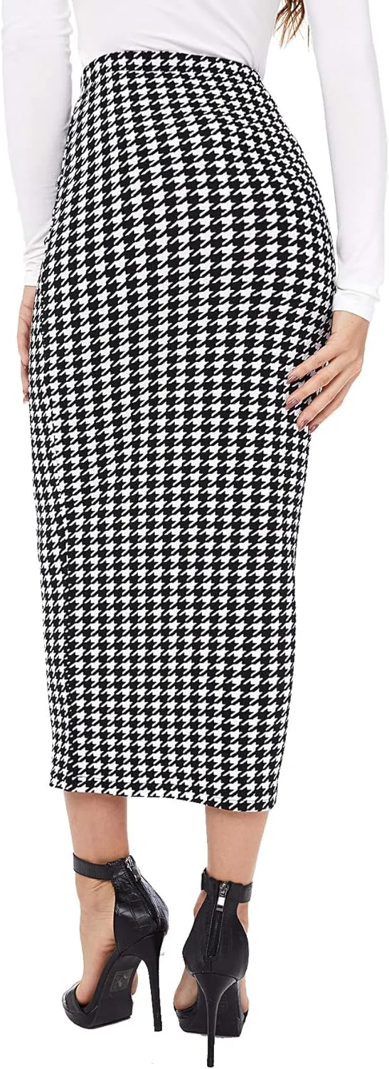 Verdusa Women's Elegant Plaid Elastic Waist Bodycon Midi Skirt