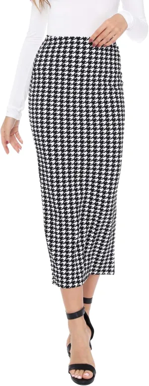 Verdusa Women's Elegant Plaid Elastic Waist Bodycon Midi Skirt