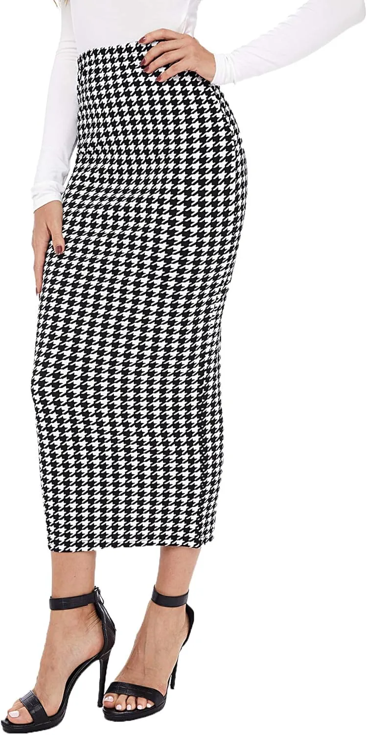 Verdusa Women's Elegant Plaid Elastic Waist Bodycon Midi Skirt
