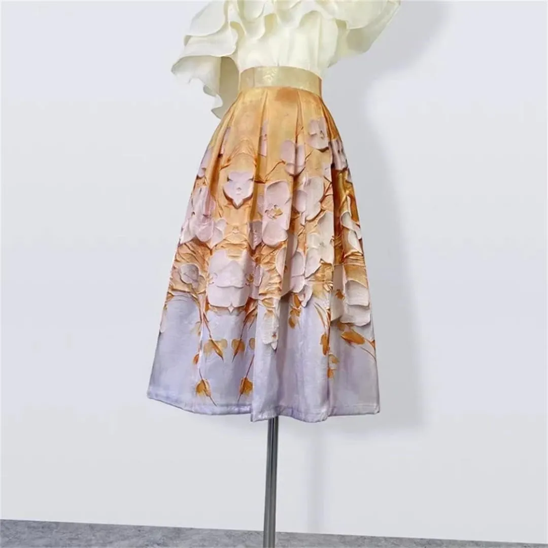 Vintage Elegant High Waist Long Women Summer Midi Skirt