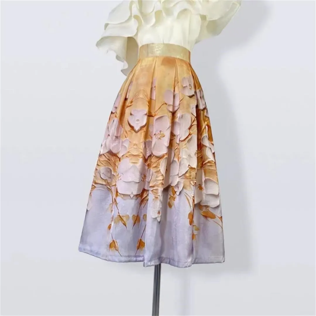 Vintage Elegant High Waist Long Women Summer Midi Skirt
