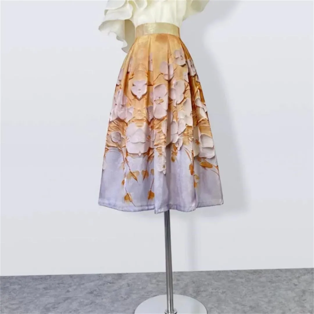 Vintage Elegant High Waist Long Women Summer Midi Skirt