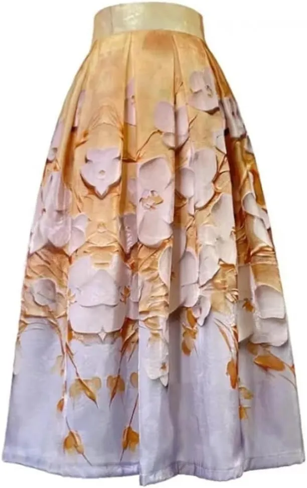Vintage Elegant High Waist Long Women Summer Midi Skirt