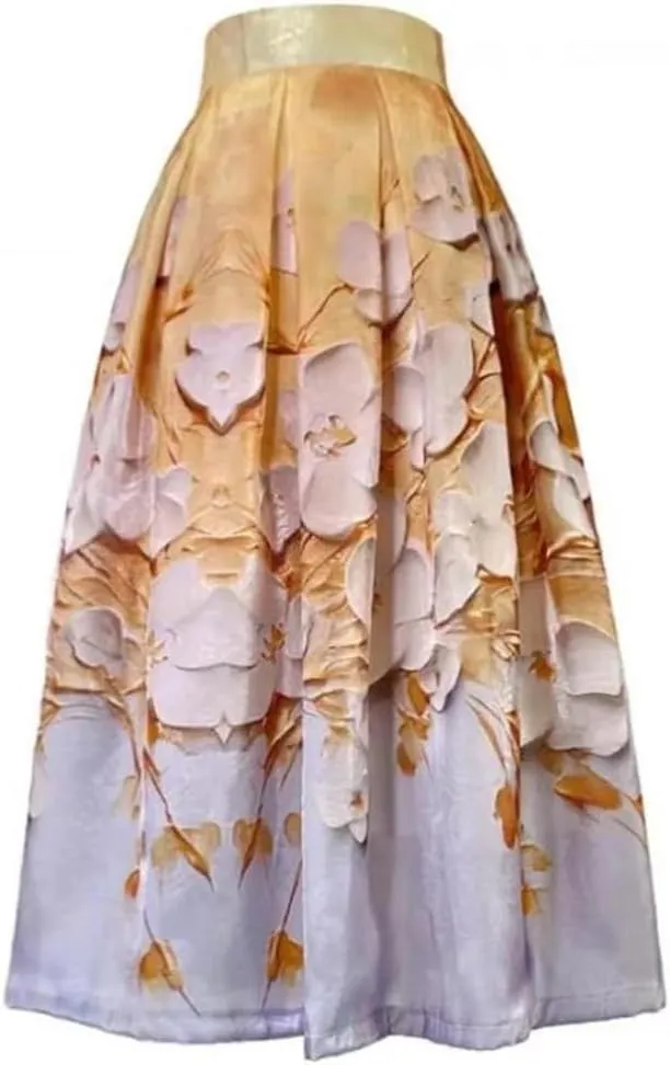 Vintage Elegant High Waist Long Women Summer Midi Skirt