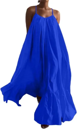 Wedding Guest Dress for Women Sexy Spaghetti Strap Backless Maxi Dress Summer Flowy Swing Dresses Fashion 2025