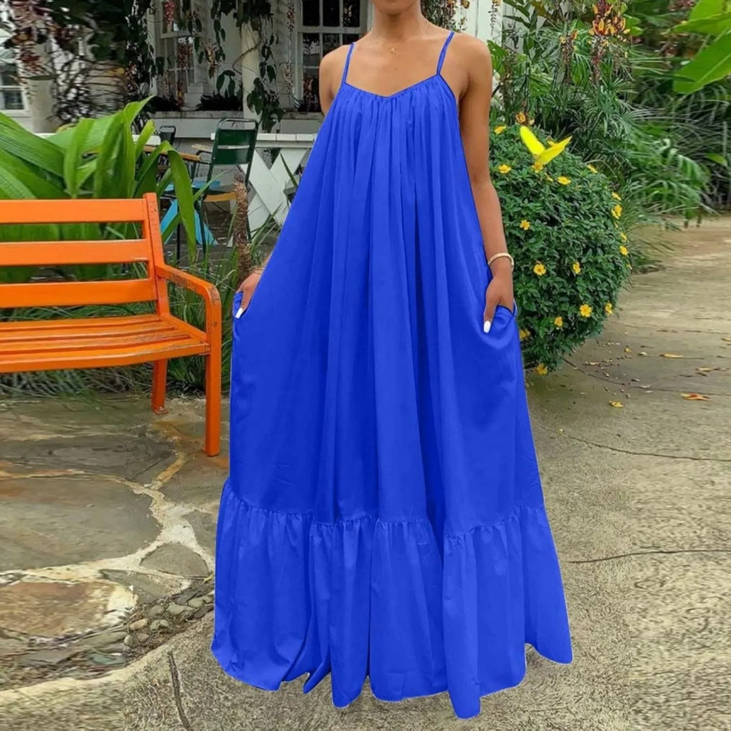 Wedding Guest Dress for Women Sexy Spaghetti Strap Backless Maxi Dress Summer Flowy Swing Dresses Fashion 2025
