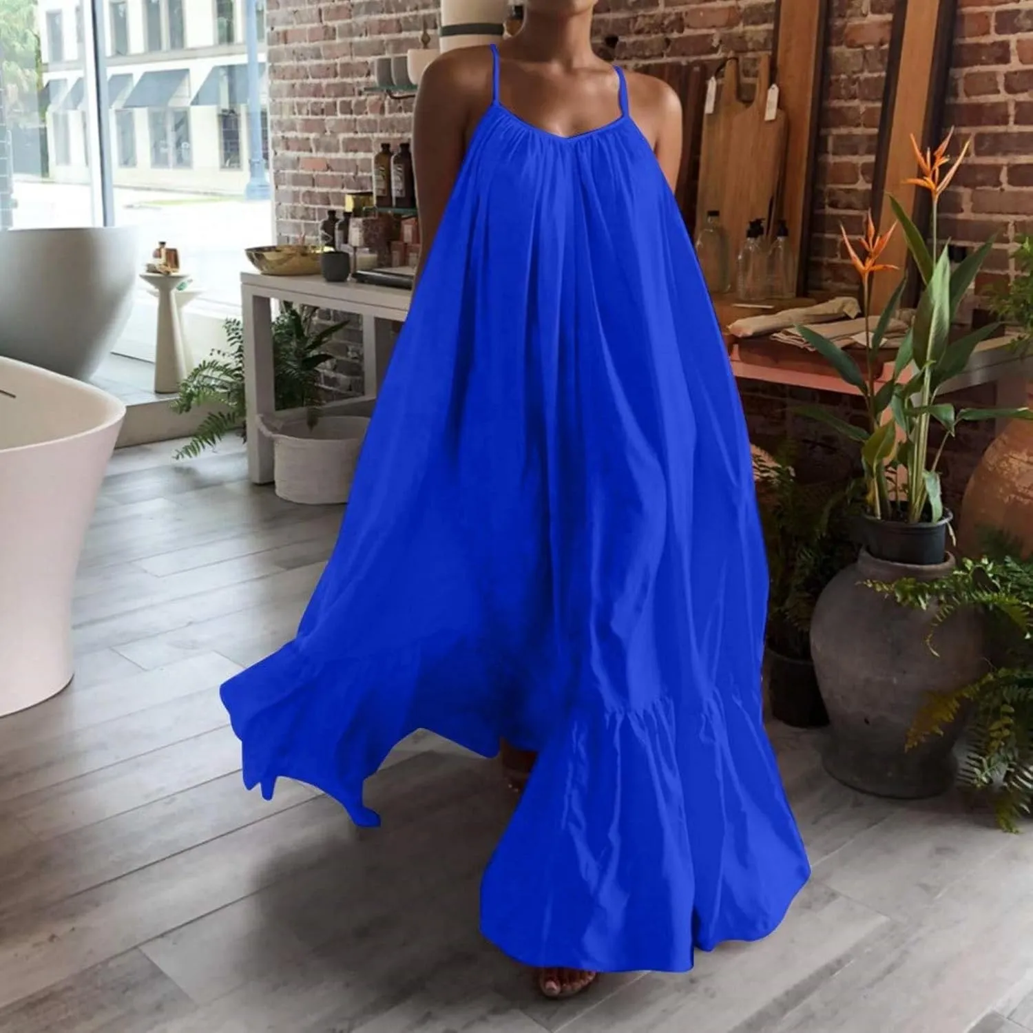 Wedding Guest Dress for Women Sexy Spaghetti Strap Backless Maxi Dress Summer Flowy Swing Dresses Fashion 2025