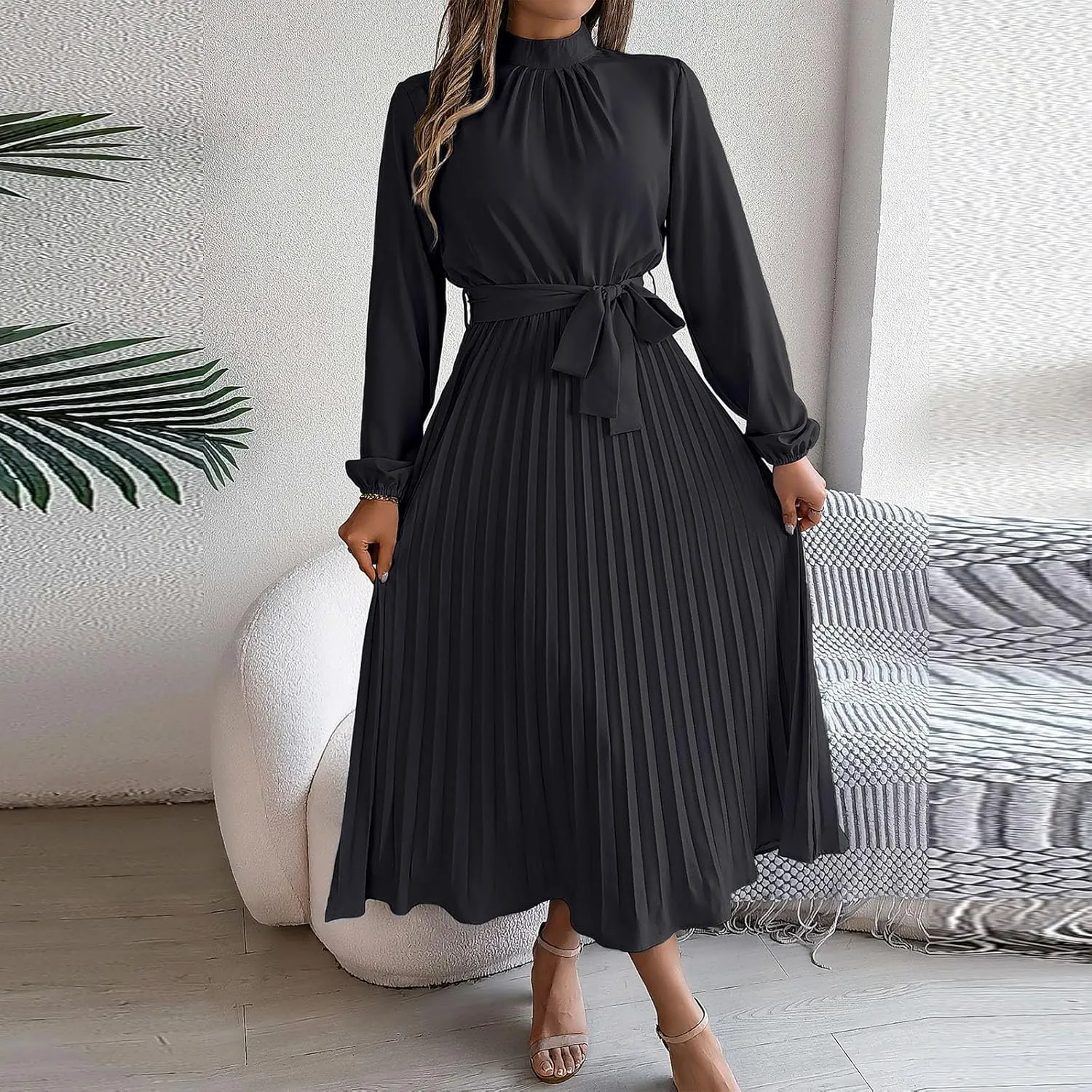 Wedding Guest Dresses for Women Women's Long Sleeve Maxi Dress Flowy Casual Fall A-Line Long Cocktail Tshirt Dress