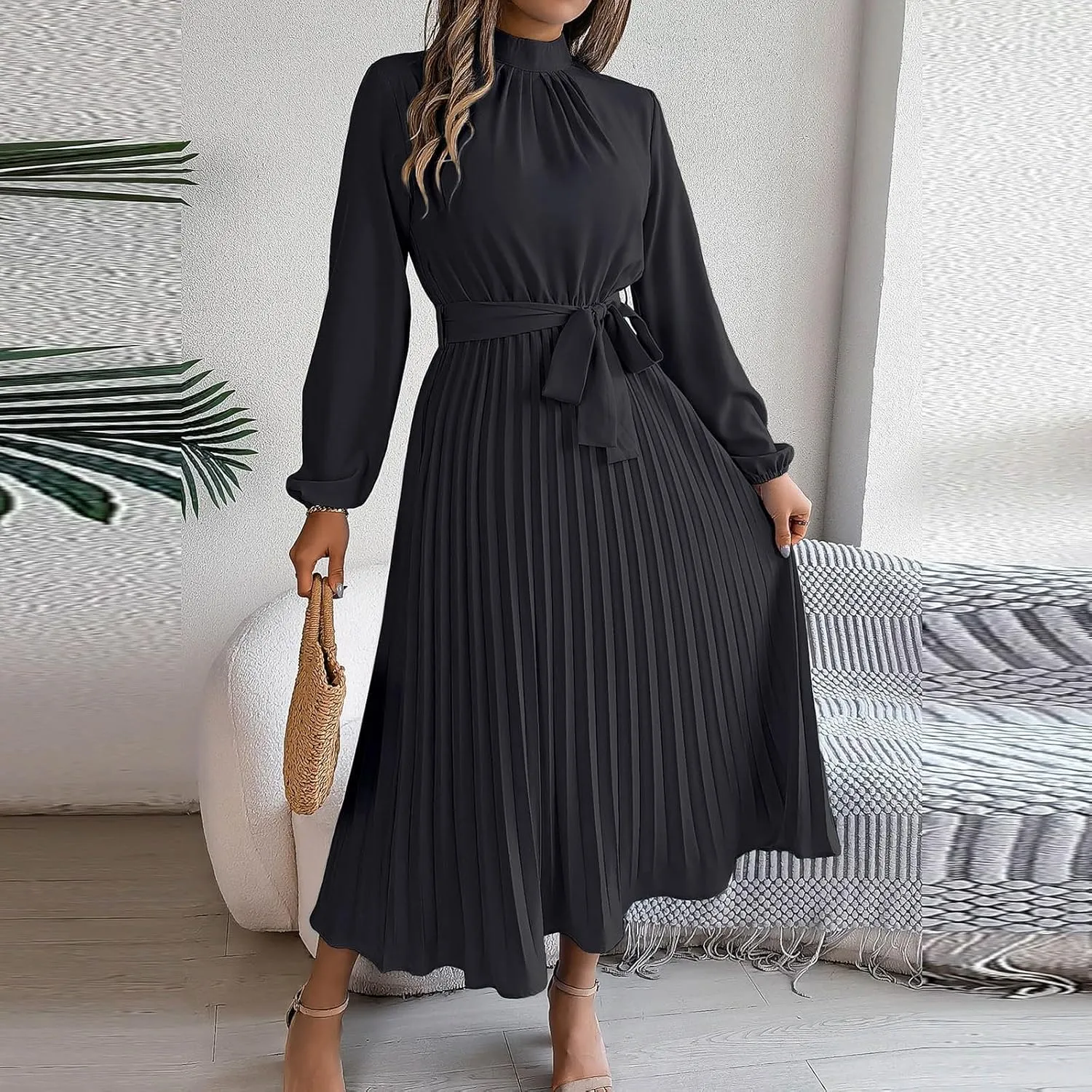 Wedding Guest Dresses for Women Women's Long Sleeve Maxi Dress Flowy Casual Fall A-Line Long Cocktail Tshirt Dress