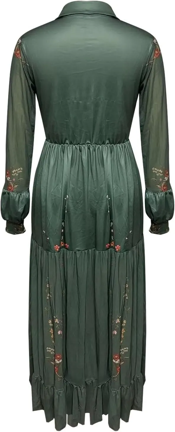 Western Dress for Women Cowgirl Vintage Boho French Sexy Floral Wedding Long Sleeve Lace Maxi Dress Country Dresses
