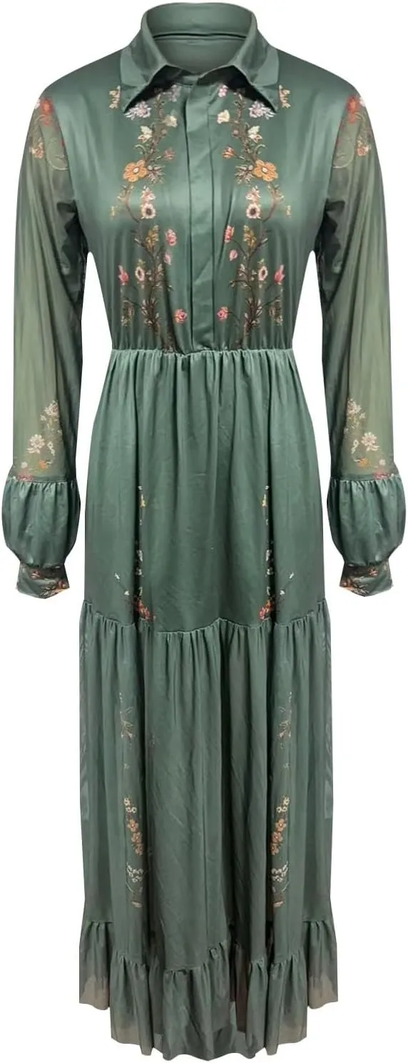 Western Dress for Women Cowgirl Vintage Boho French Sexy Floral Wedding Long Sleeve Lace Maxi Dress Country Dresses