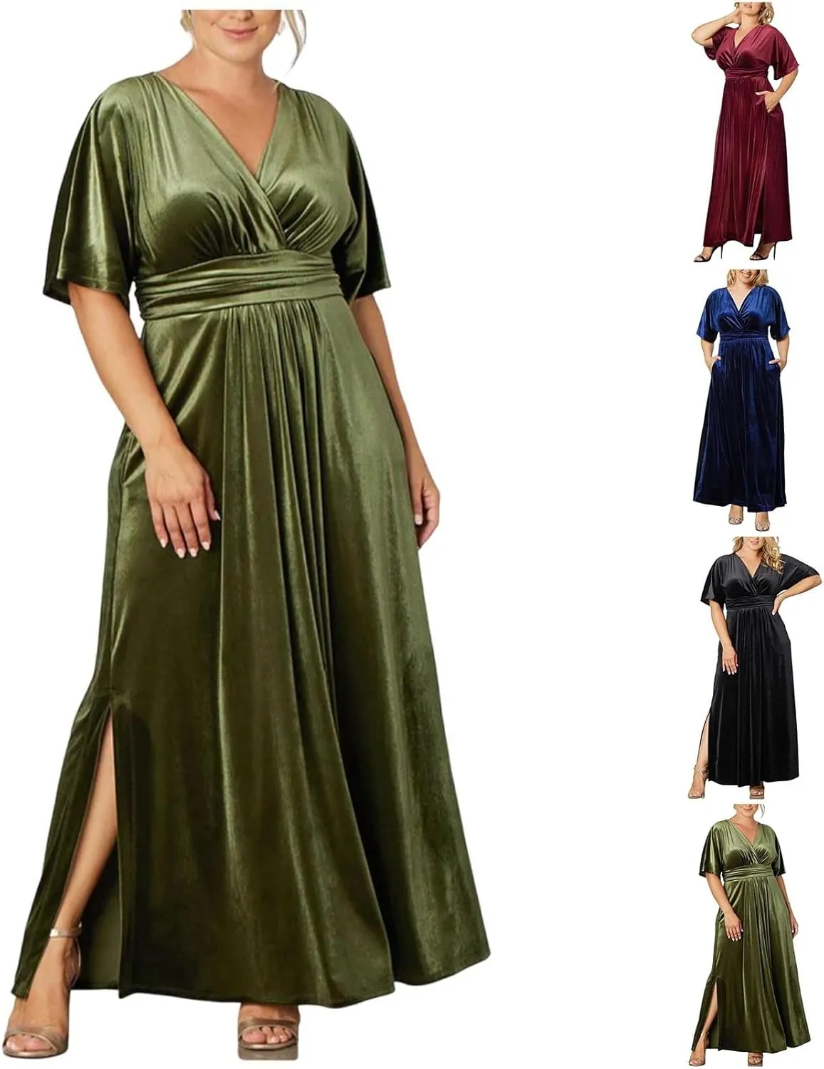Wkishenl Plus Size Maxi Dress for Women Elegant V-Neck Wrap Dresses High Waist Flow Dress Solid Formal Office Work Dress