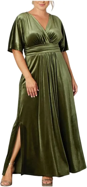 Wkishenl Plus Size Maxi Dress for Women Elegant V-Neck Wrap Dresses High Waist Flow Dress Solid Formal Office Work Dress
