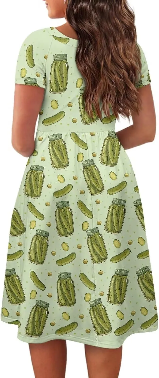 Women 2024 Casual Summer Dresses Spring Short Sleeve Casual Loose Swing Beach Sundress