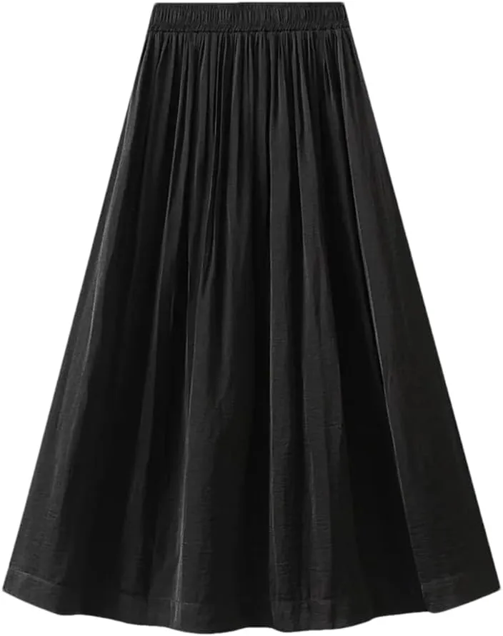 Women Ankle-Length Long Pleated Skirt Casual Solid Color Casual Long Maxi Skirts