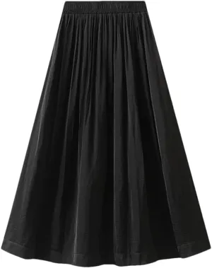 Women Ankle-Length Long Pleated Skirt Casual Solid Color Casual Long Maxi Skirts