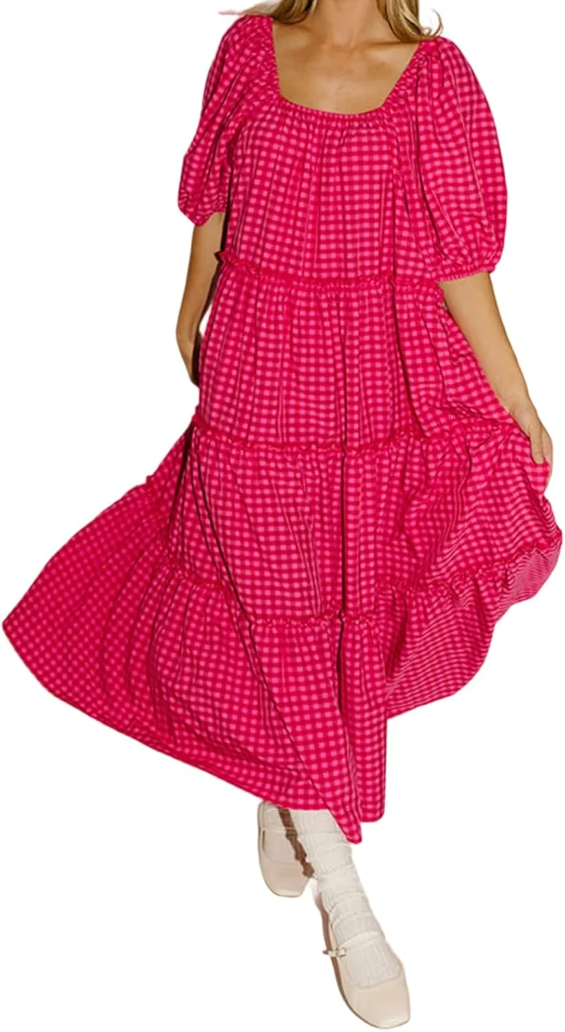 Women Babydoll Sleeve Floral Maxi Dress Puff Sleeve Sweetheart Boho Long Dresses Bohemian Flowy Ruffle Dress
