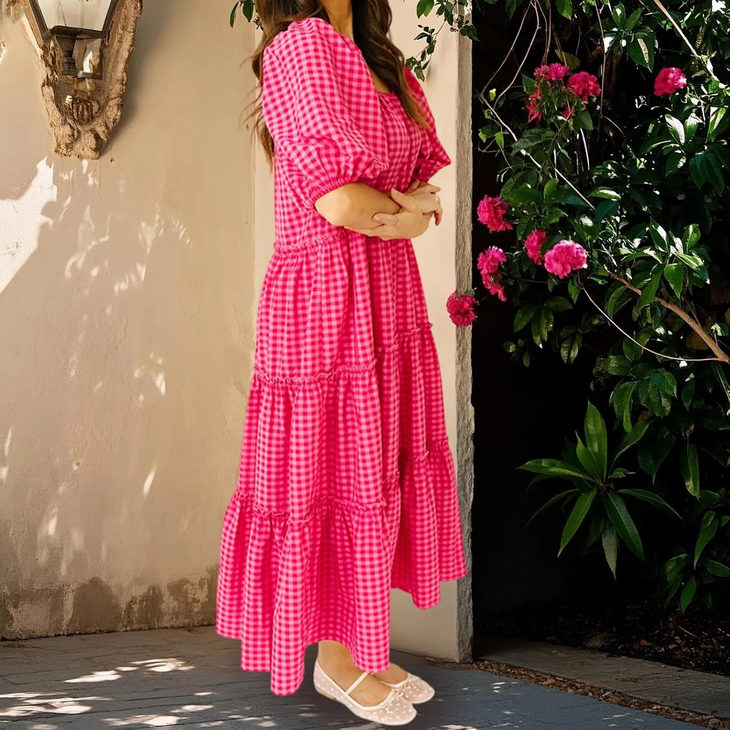 Women Babydoll Sleeve Floral Maxi Dress Puff Sleeve Sweetheart Boho Long Dresses Bohemian Flowy Ruffle Dress