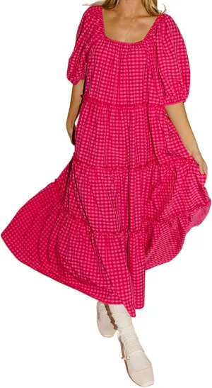 Women Babydoll Sleeve Floral Maxi Dress Puff Sleeve Sweetheart Boho Long Dresses Bohemian Flowy Ruffle Dress