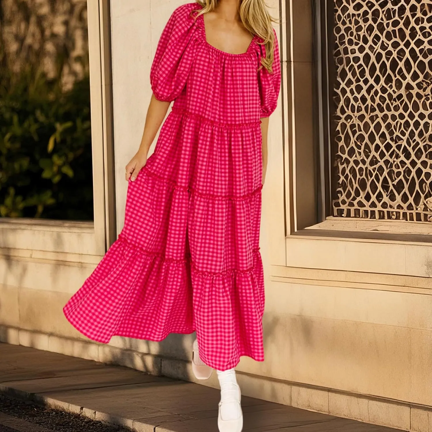 Women Babydoll Sleeve Floral Maxi Dress Puff Sleeve Sweetheart Boho Long Dresses Bohemian Flowy Ruffle Dress